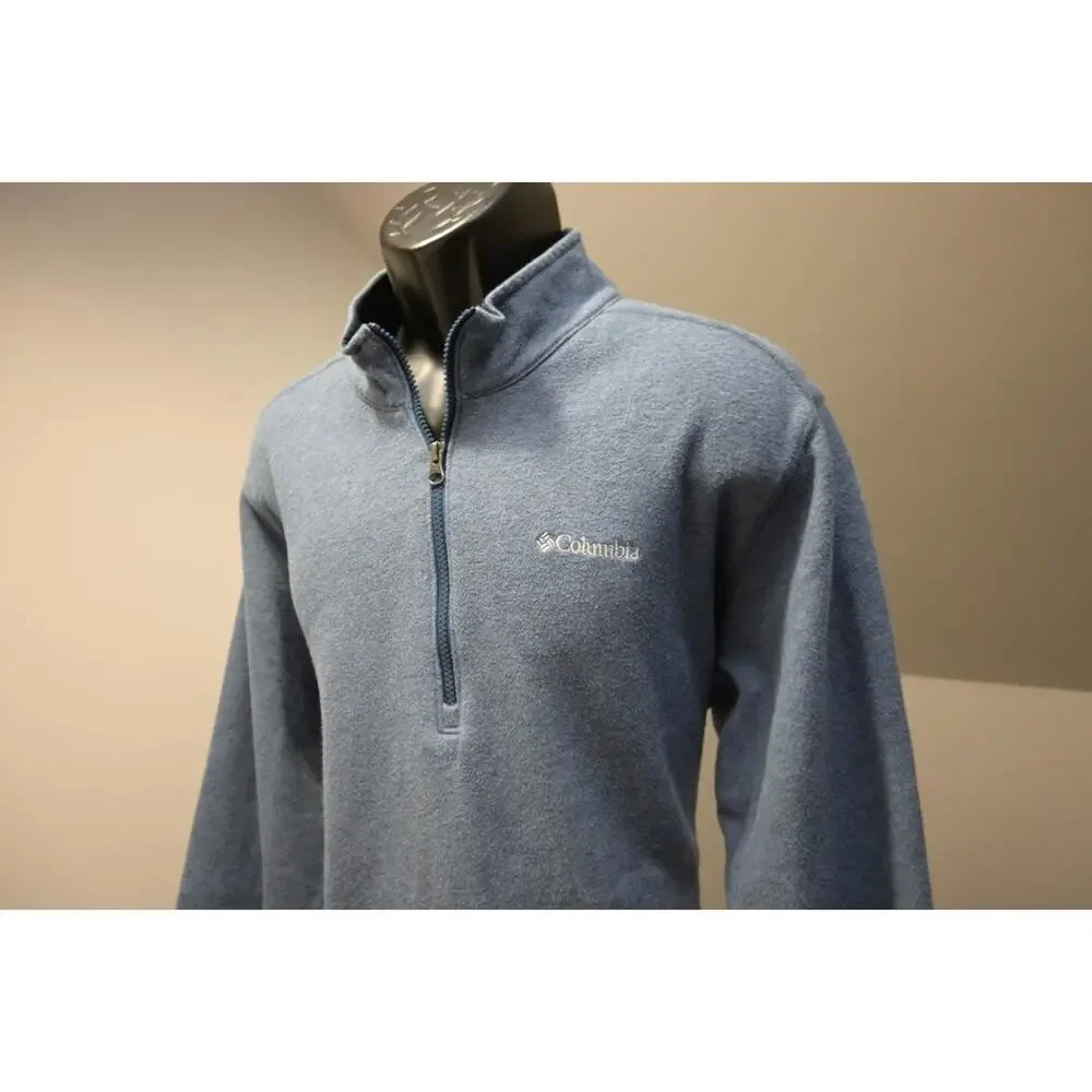 Columbia 1/4 Zip Fleece Jacket Cotton Poly Blend Camp‎ Sweater Blue Mens Sz XL